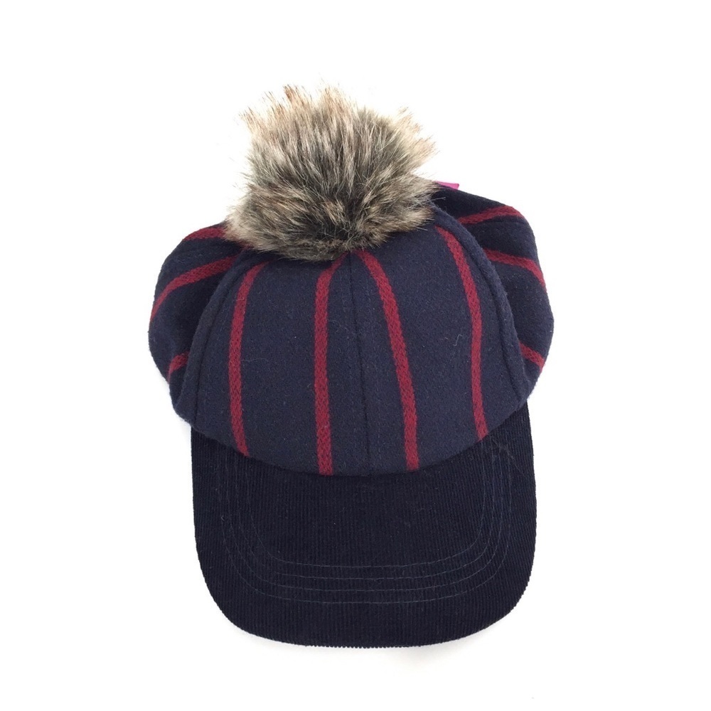 Vince Camuto Navy Red Stripe Pom Pom Baseball Cap